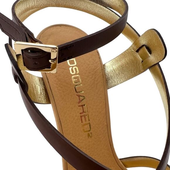 New DSQUARED2 Women US 8 Brown Leather Stiletto Pump Sandals Ankle Strap IT $650 - Picture 10 of 16